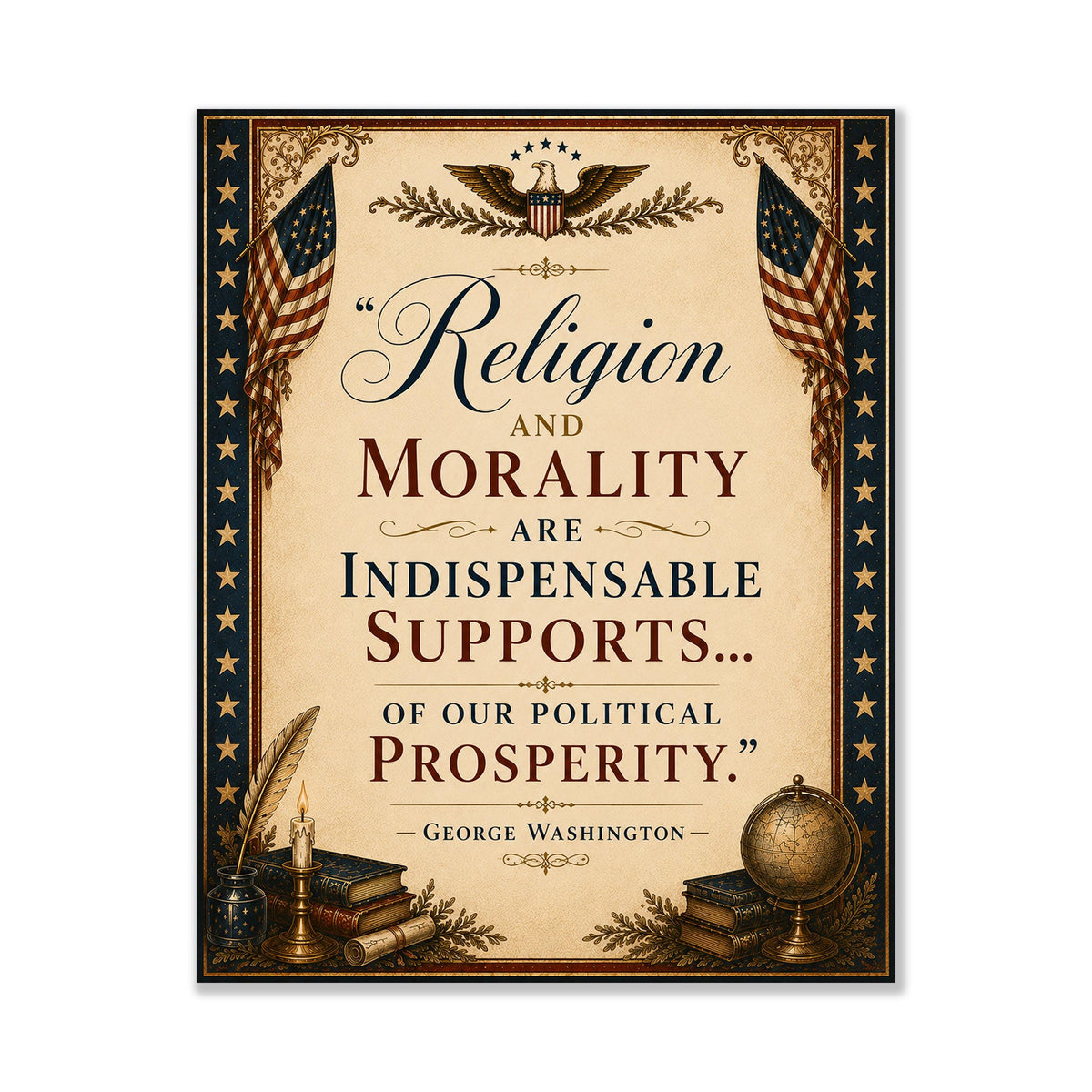 Religion And Morality Art Print | George Washington Quote | American History | USA Home Decor