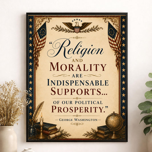 Religion And Morality Art Print | George Washington Quote | American History | USA Home Decor