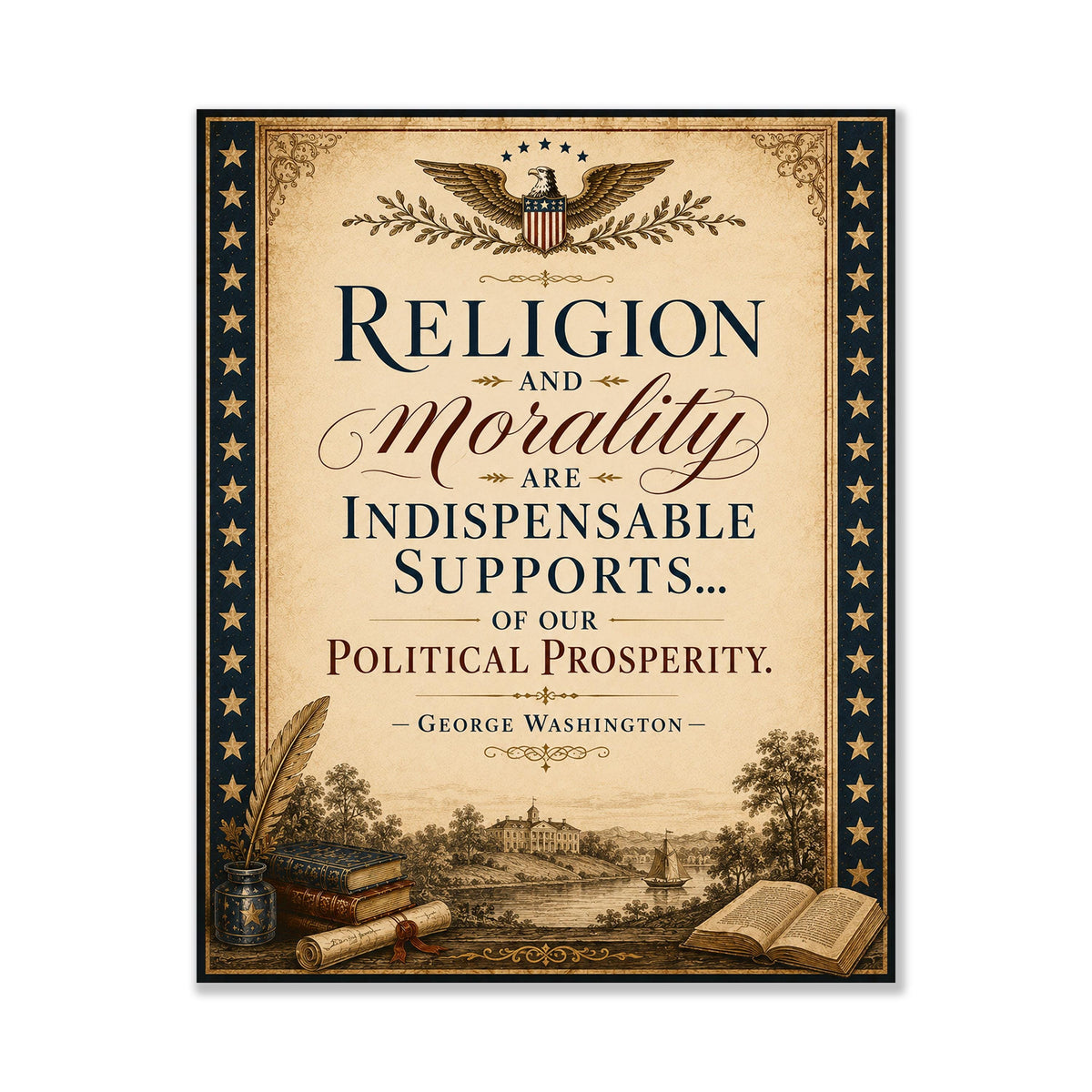 Religion & Morality Art Print | George Washington Quote | American History | USA Home Decor