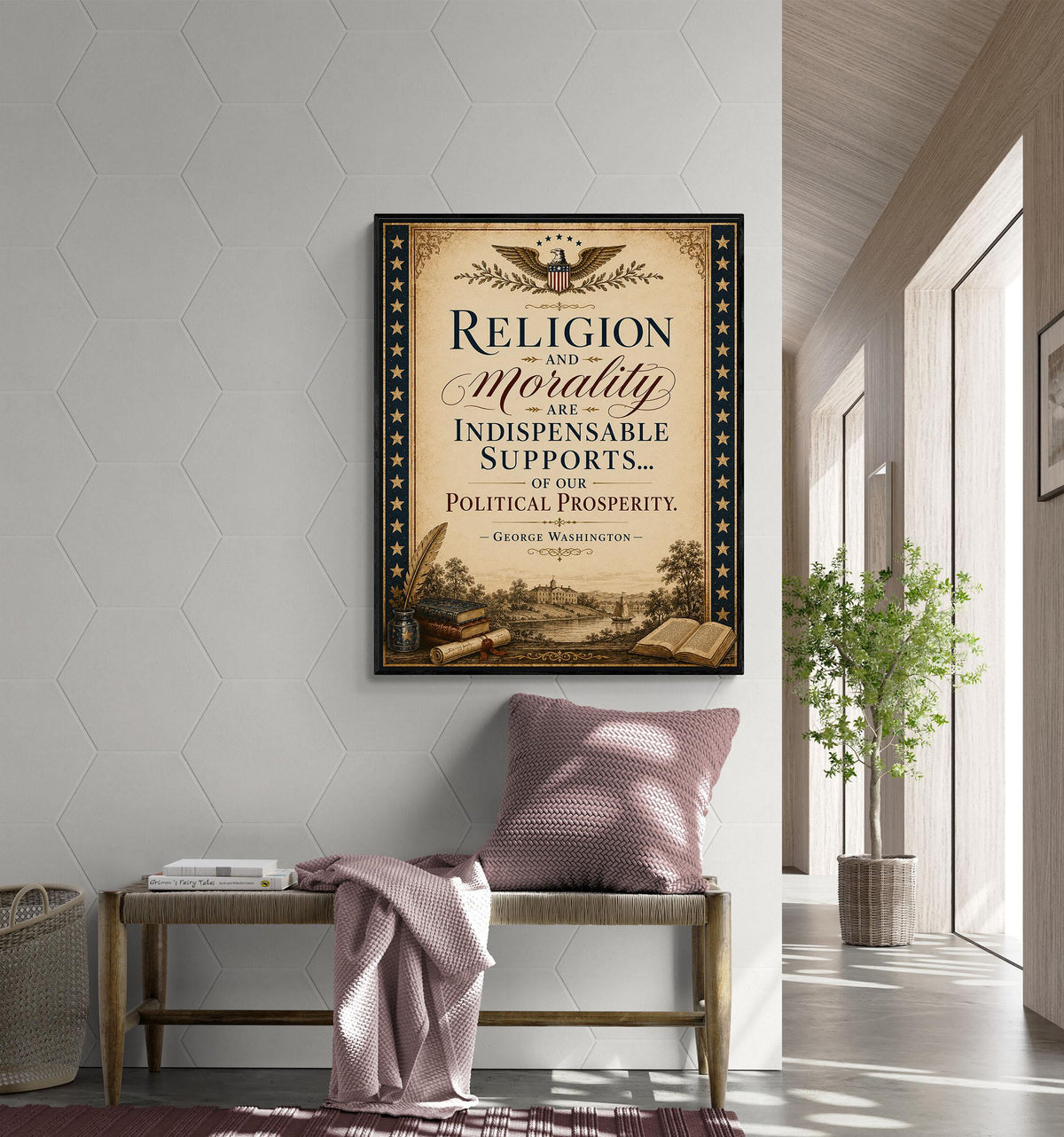 Religion & Morality Art Print | George Washington Quote | American History | USA Home Decor