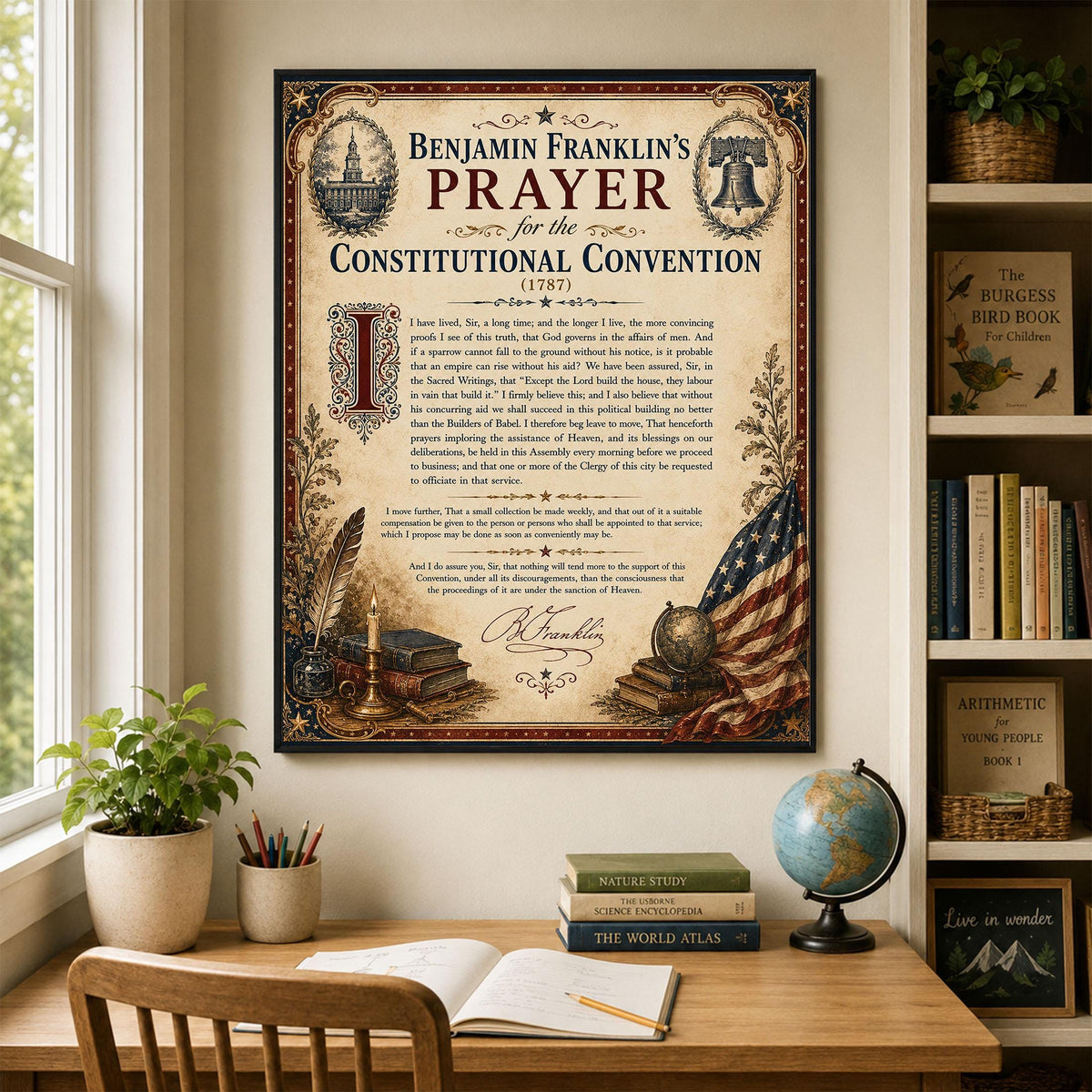 Benjamin Franklin Prayer Art Print | Constitutional Convention | American History | USA Home Decor