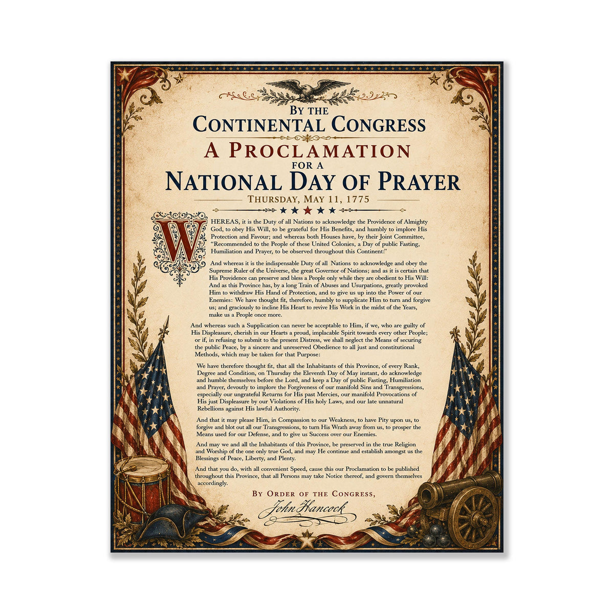National Day of Prayer Art Print | 1775 Congress Quote | American History | USA Home Decor