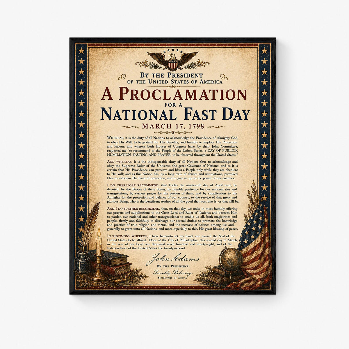 National Fast Day Art Print | 1798 John Adams Quote | American History | USA Home Decor