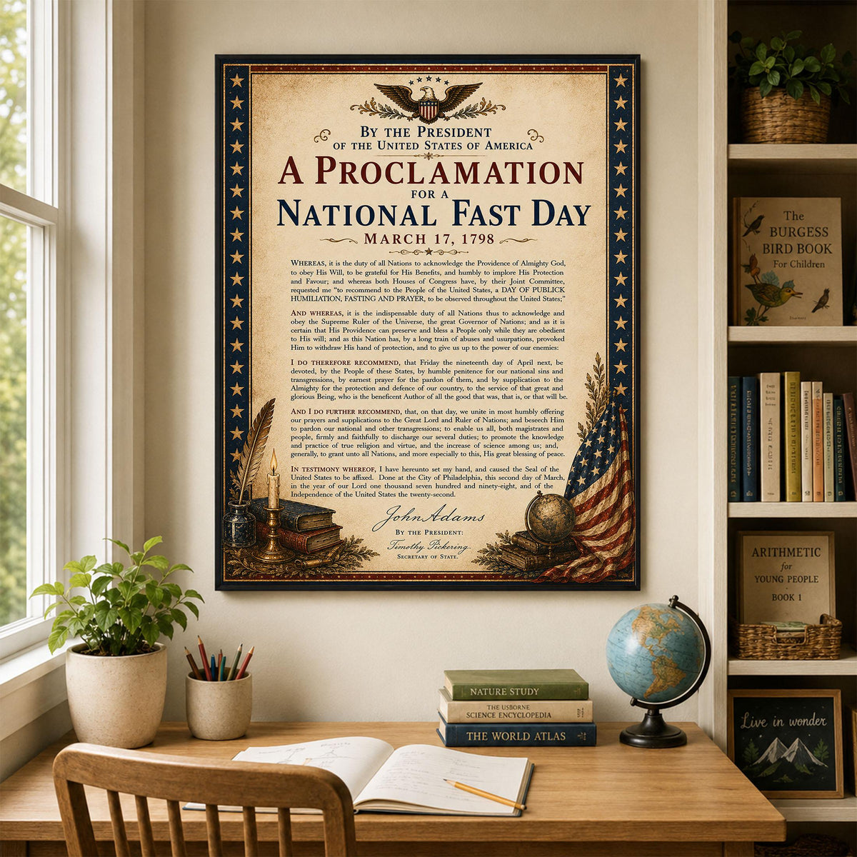 National Fast Day Art Print | 1798 John Adams Quote | American History | USA Home Decor