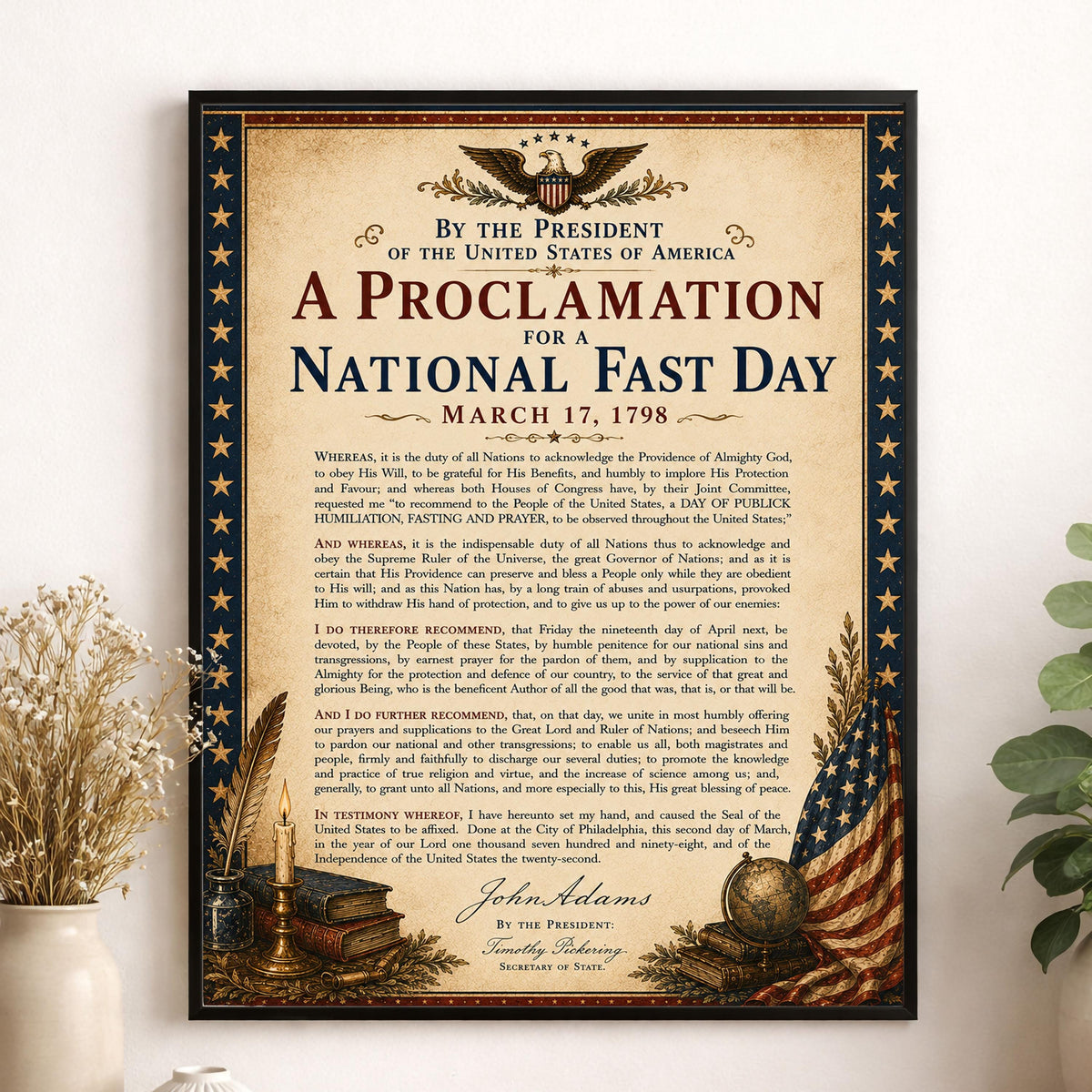 National Fast Day Art Print | 1798 John Adams Quote | American History | USA Home Decor