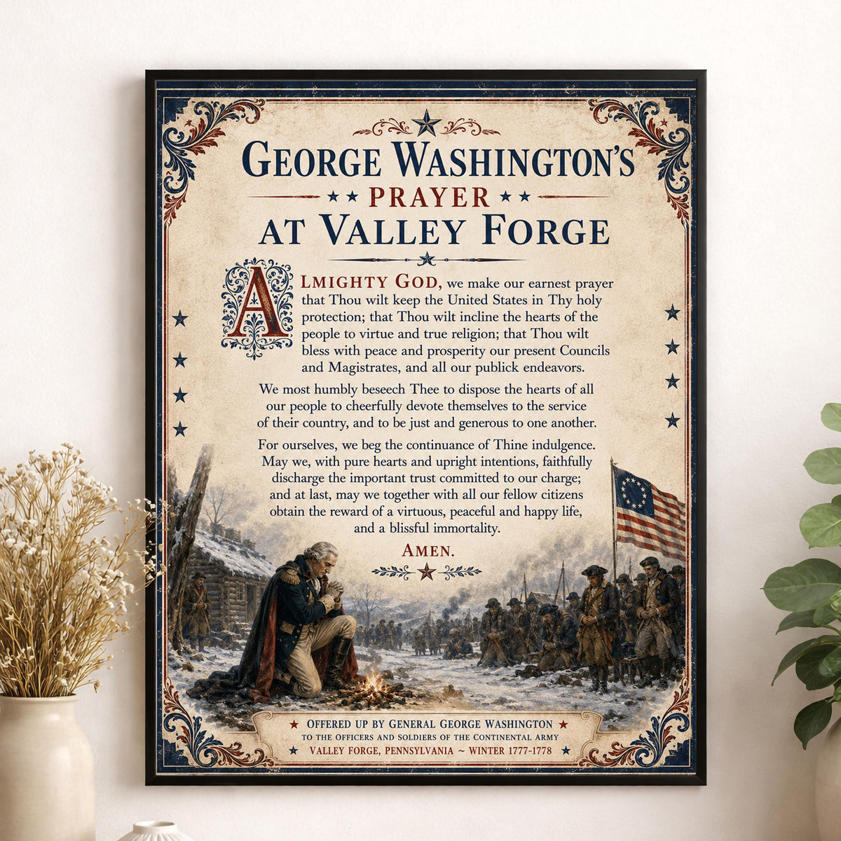 George Washington Prayer Art Print | Valley Forge | American History | USA Home Decor