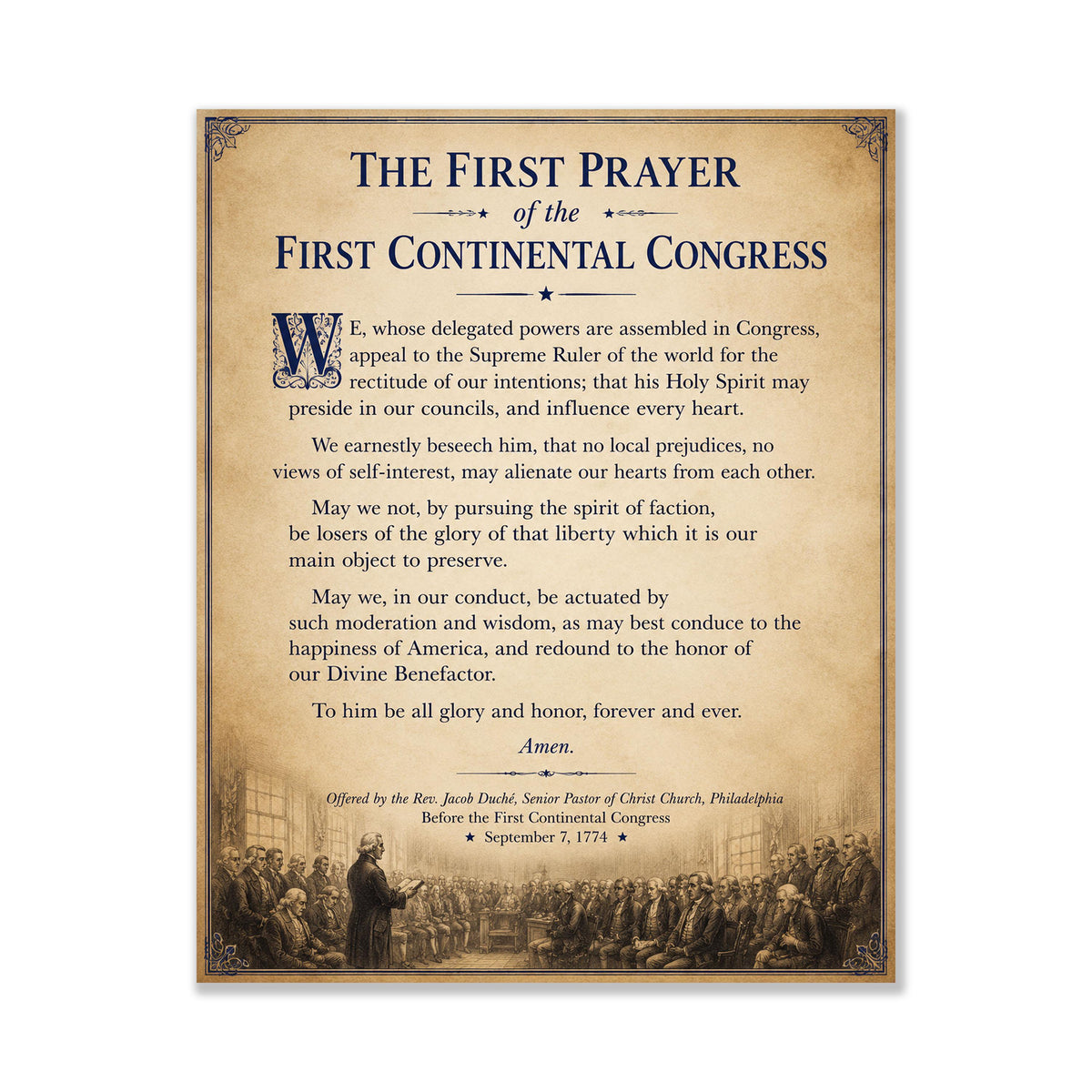 First Prayer of the Continental Congress Art Print | American History | USA Home Decor