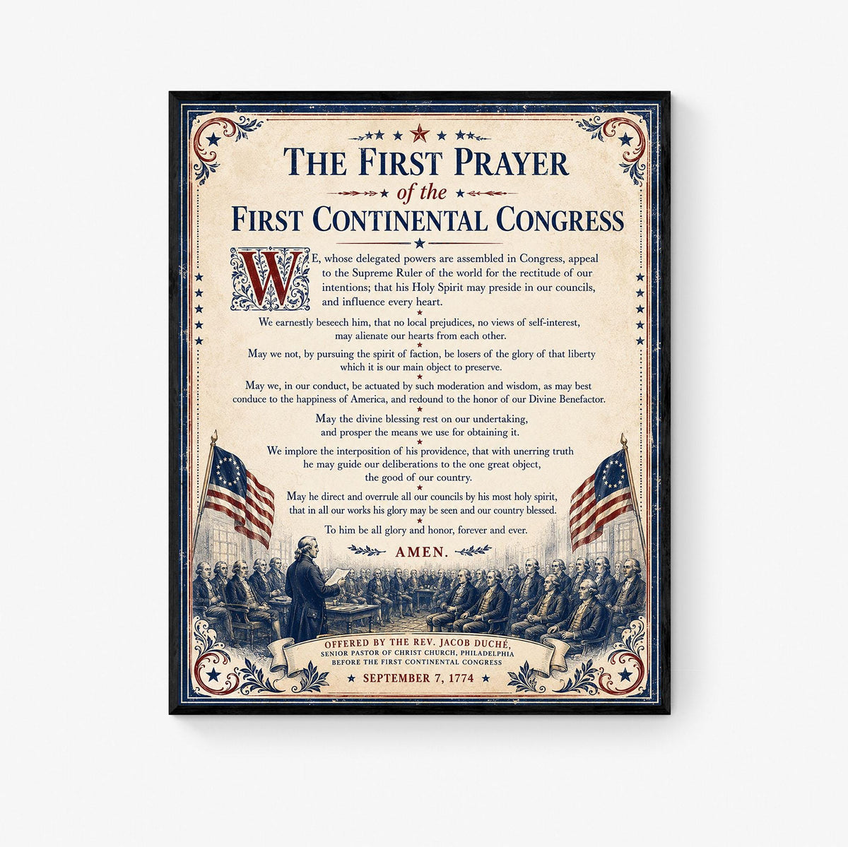First Prayer of the Continental Congress Art Print | American 1776 History | USA Home Decor