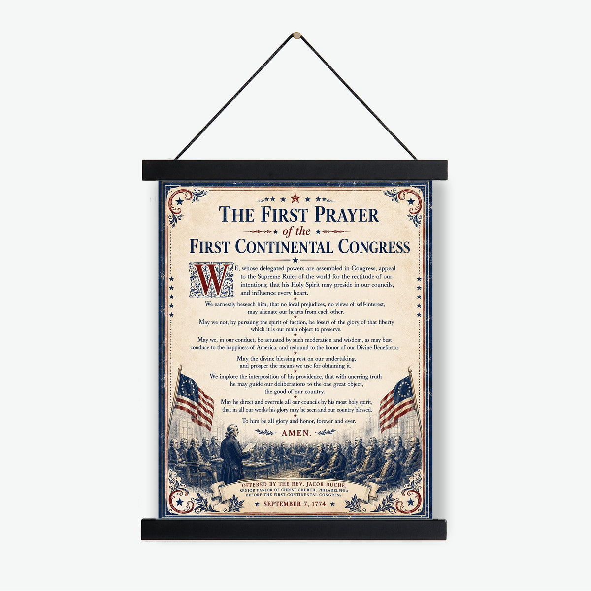 First Prayer of the Continental Congress Art Print | American 1776 History | USA Home Decor