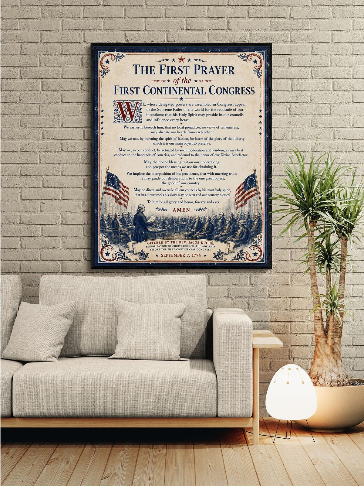 First Prayer of the Continental Congress Art Print | American 1776 History | USA Home Decor