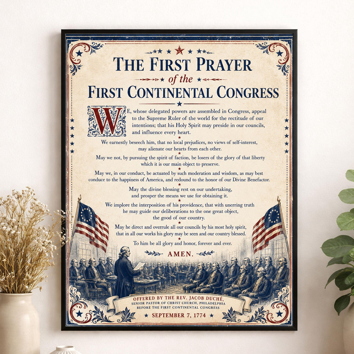 First Prayer of the Continental Congress Art Print | American 1776 History | USA Home Decor