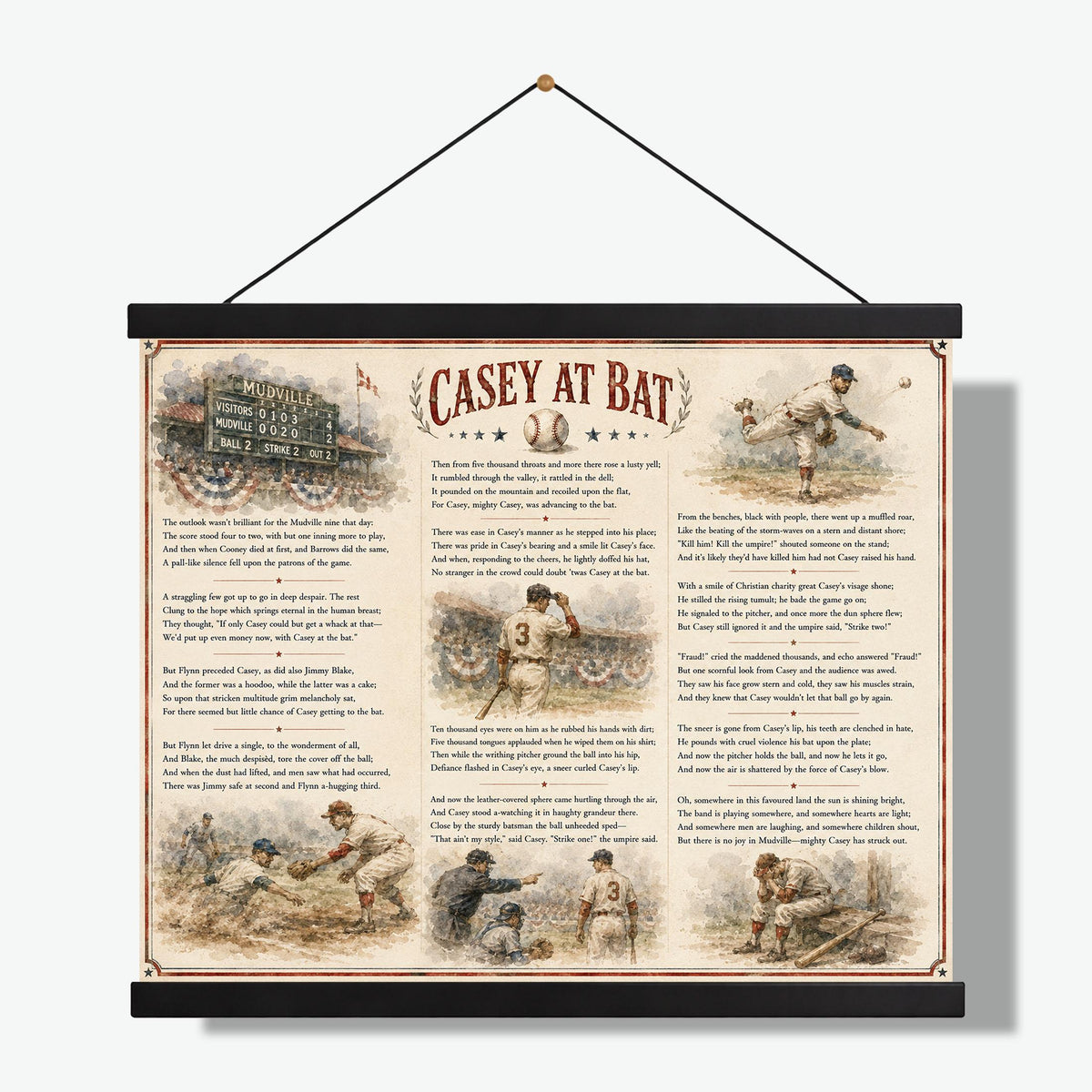 Casey at the Bat Art Print, Vintage Baseball Poem Home Decor, Ernest Lawrence Thayer Sports Poster