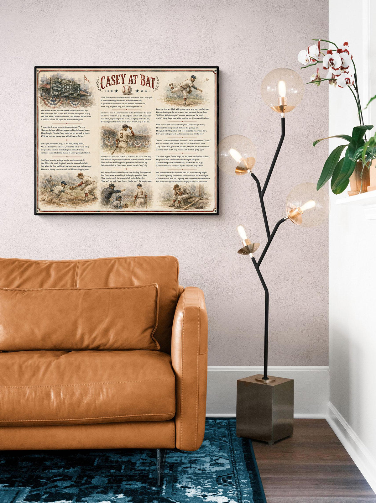 Casey at the Bat Art Print, Vintage Baseball Poem Home Decor, Ernest Lawrence Thayer Sports Poster