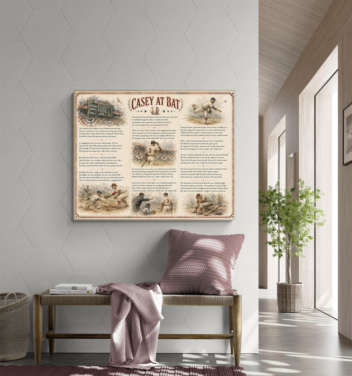 Casey at the Bat Art Print, Vintage Baseball Poem Home Decor, Ernest Lawrence Thayer Sports Poster