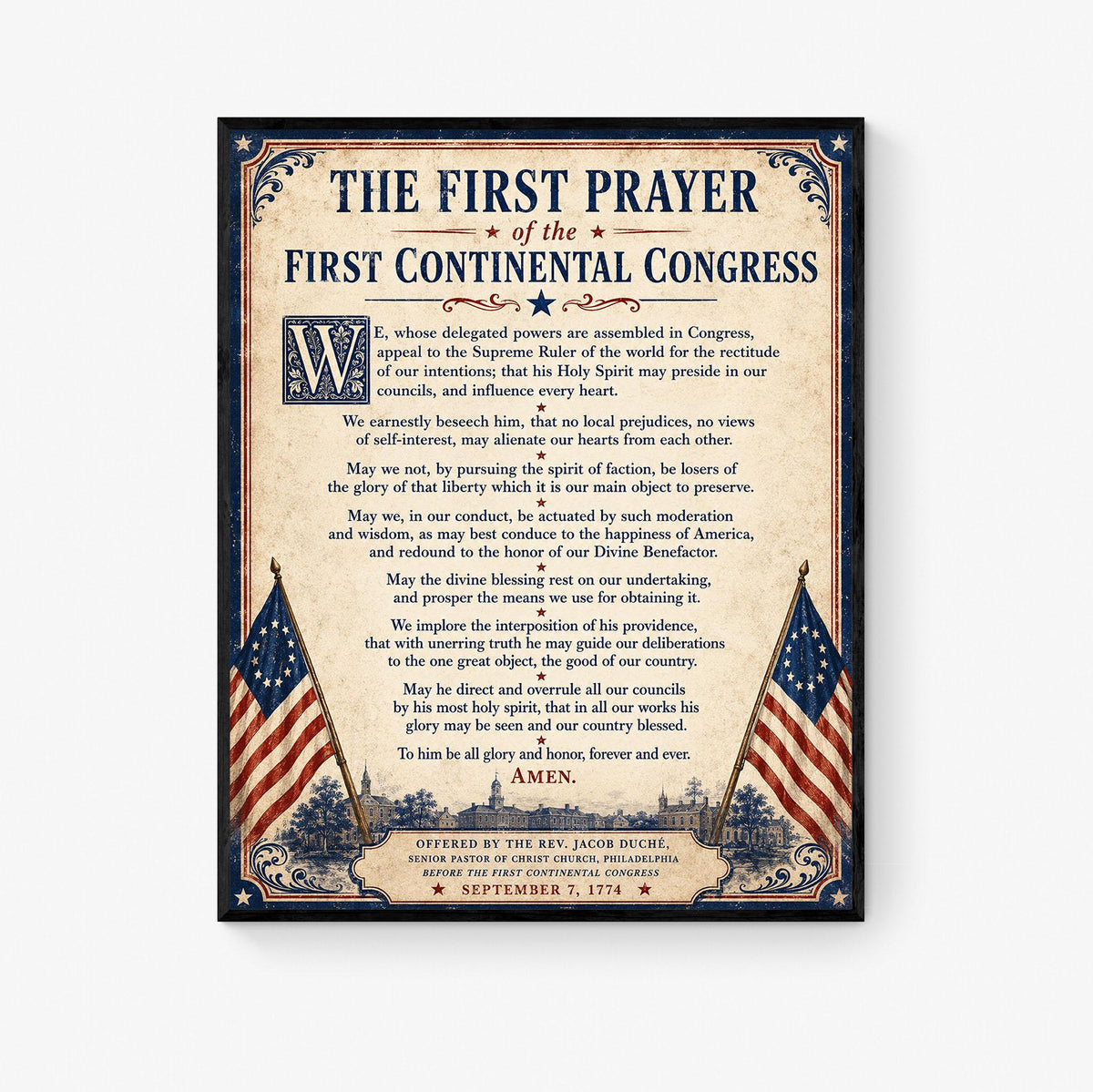 First Continental Congress Prayer Art Print | American 1774 History | USA Home Decor