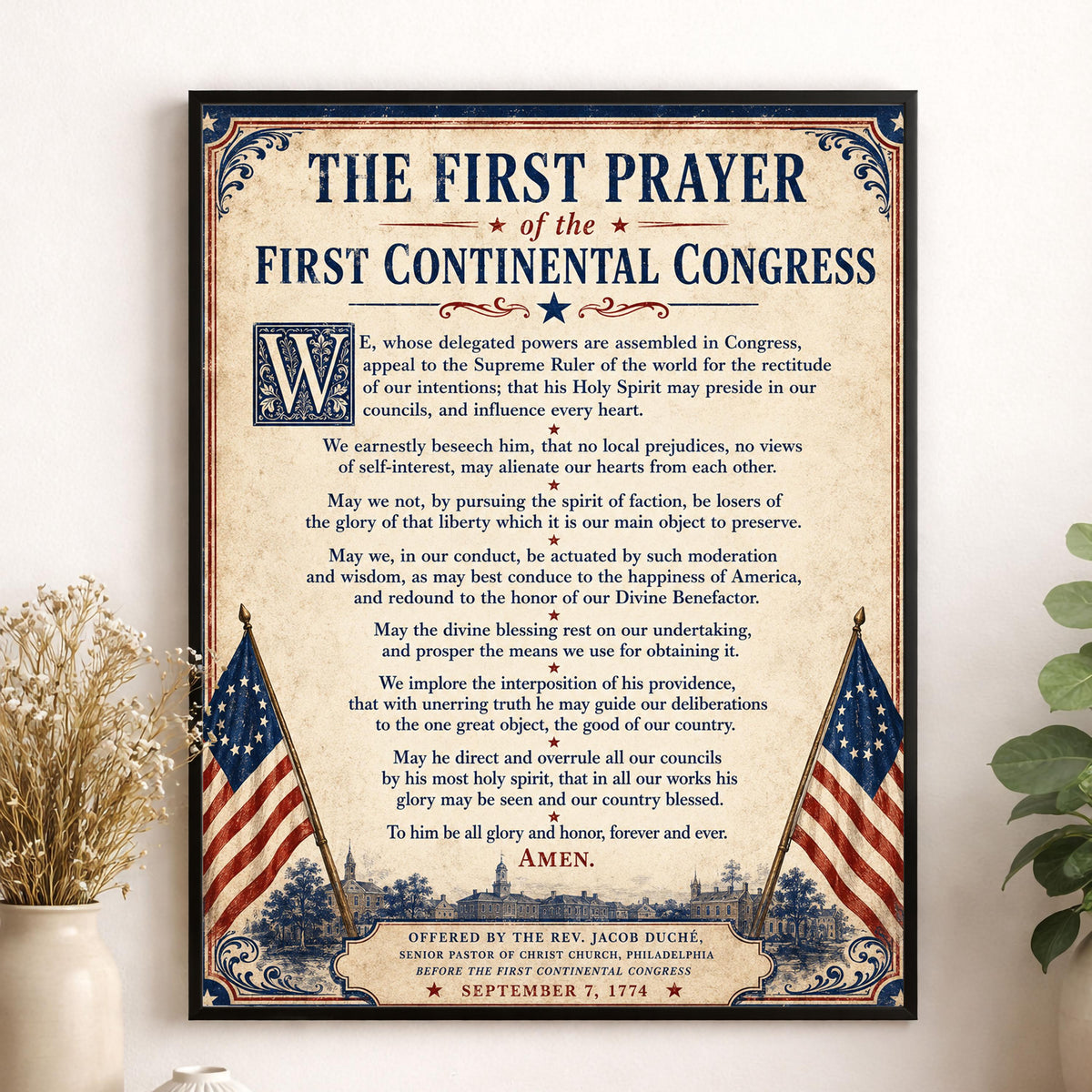 First Continental Congress Prayer Art Print | American 1774 History | USA Home Decor