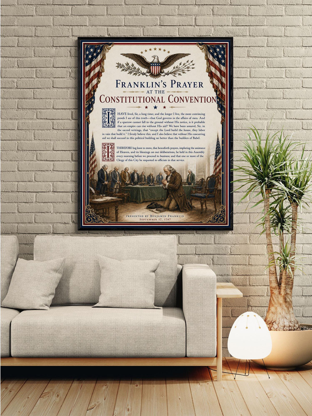 Benjamin Franklin Prayer Art Print | 1787 Constitutional Convention | American History | USA Home Decor