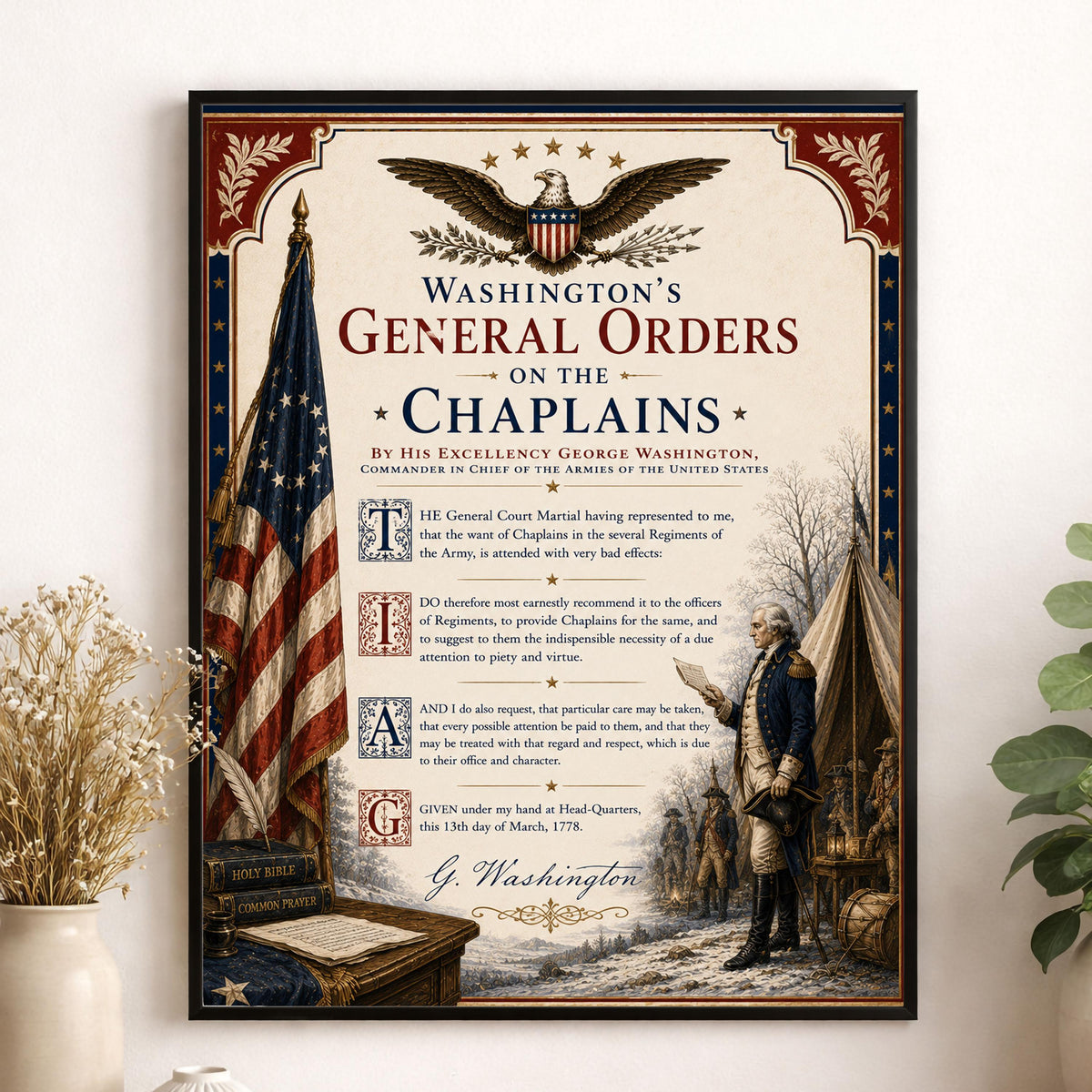 General Orders On The Chaplains Art Print | 1778 George Washington | USA Home Decor