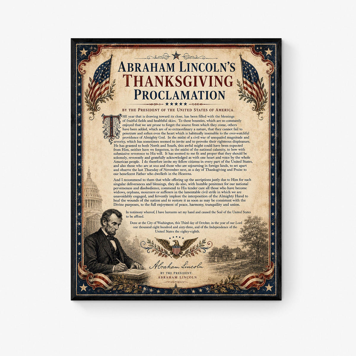 Abraham Lincoln Thanksgiving Proclamation Art Print | Civil War History Quote | Home Decor