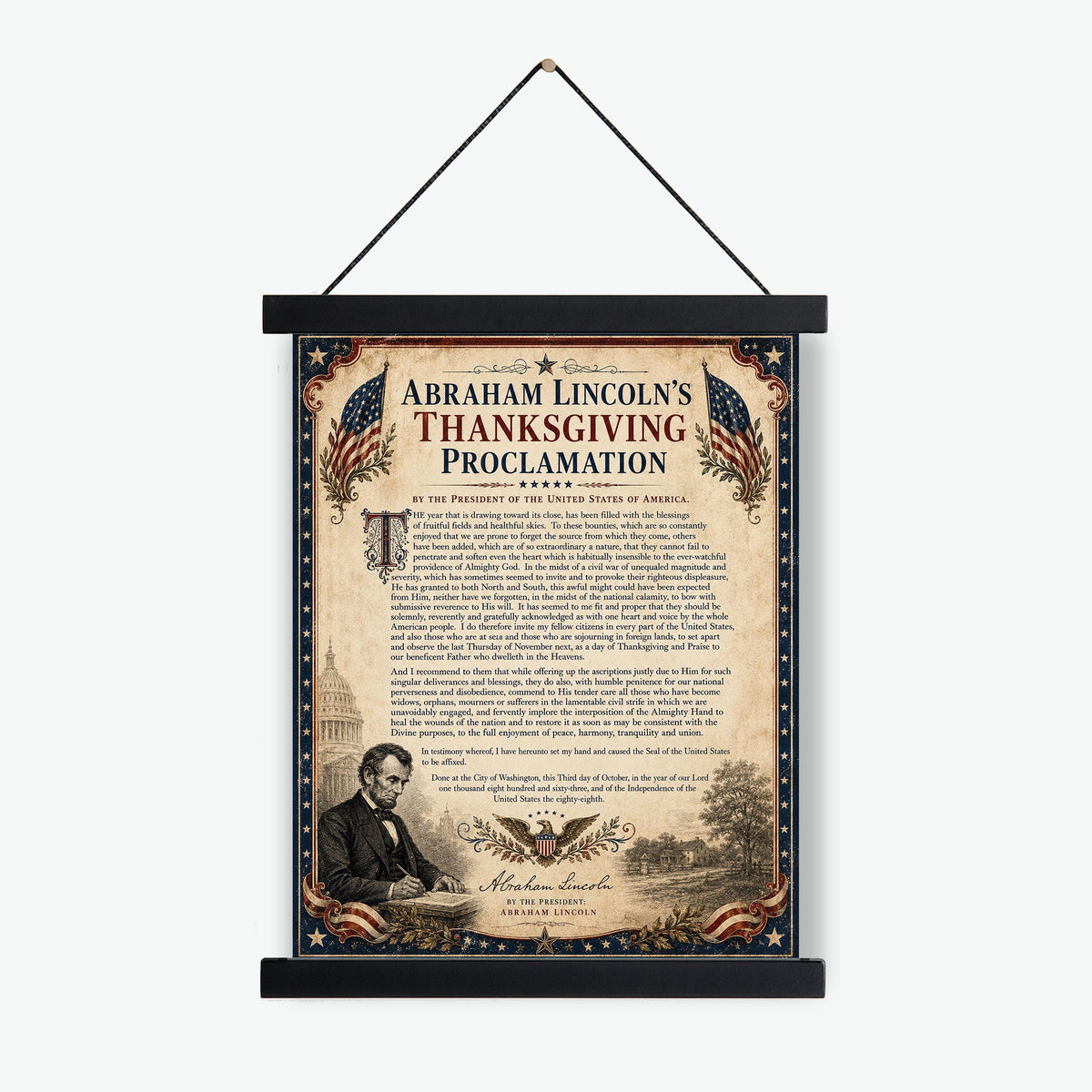 Abraham Lincoln Thanksgiving Proclamation Art Print | Civil War History Quote | Home Decor