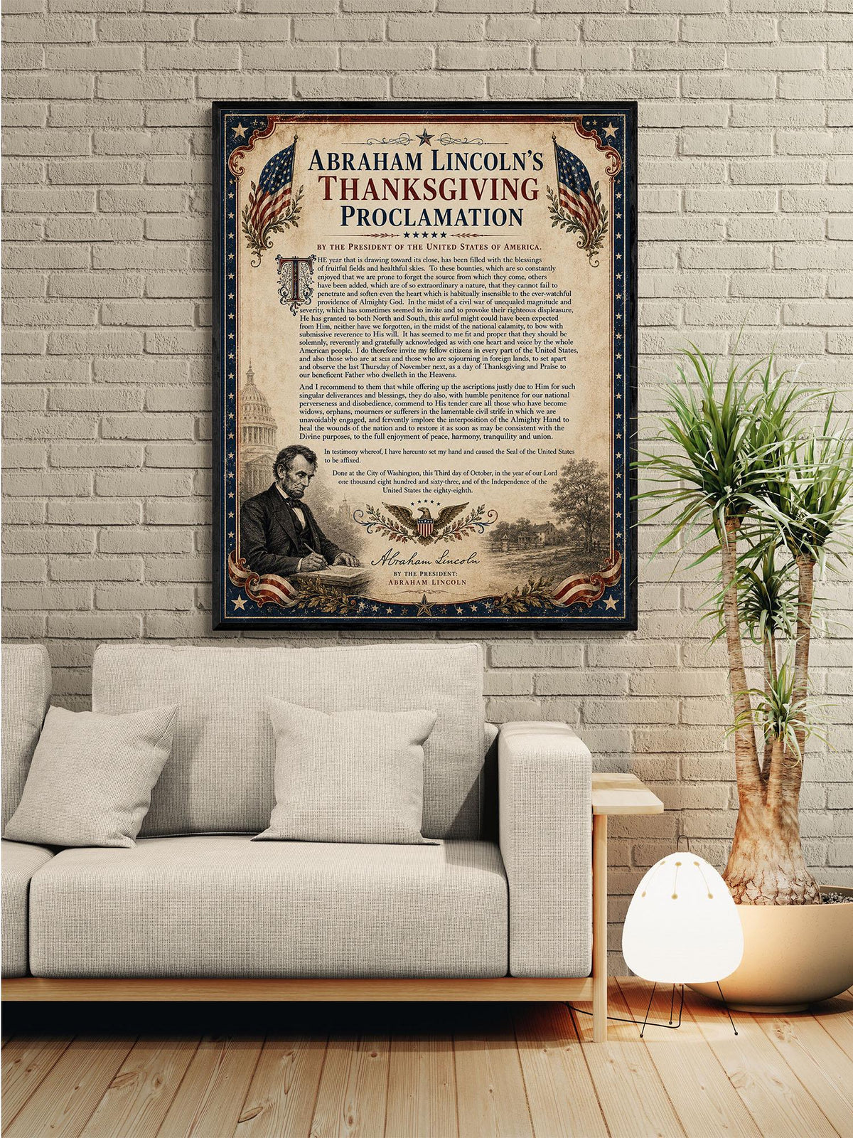 Abraham Lincoln Thanksgiving Proclamation Art Print | Civil War History Quote | Home Decor