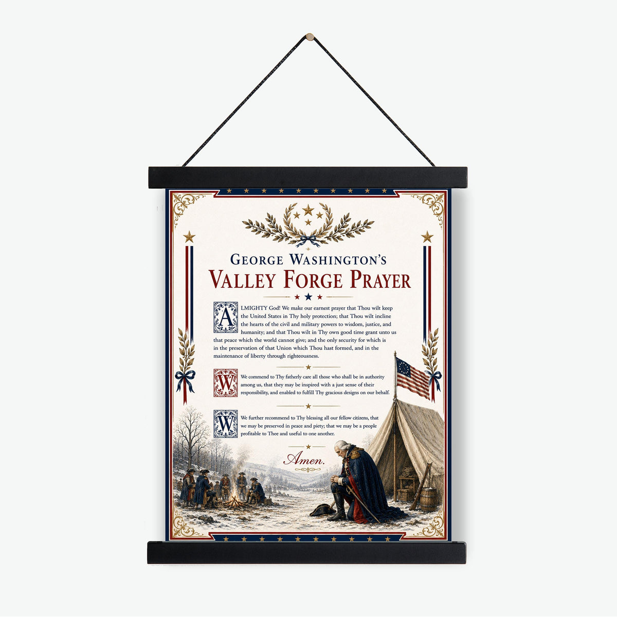 George Washington Prayer Art Print | Valley Forge | American Christian History | USA Home Decor