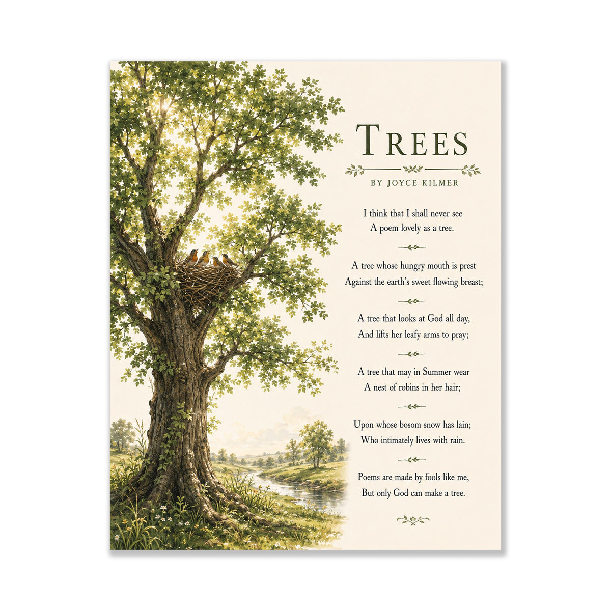 Trees Wall Art Print | Only God Can Make A Tree | Joyce Kilmer Poem | Botanical Landscape | Literary | Inspirational Home Decor
