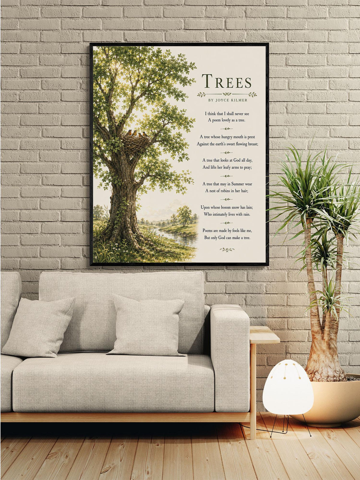Trees Wall Art Print | Only God Can Make A Tree | Joyce Kilmer Poem | Botanical Landscape | Literary | Inspirational Home Decor