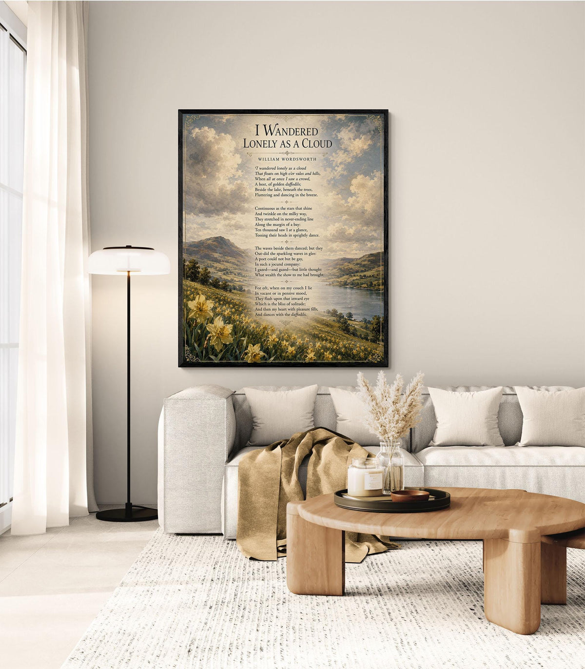 I Wandered Lonely As A Cloud Wall Art Print | William Wordsworth Poem | Botanical Landscape | Literary | Inspirational Home Decor