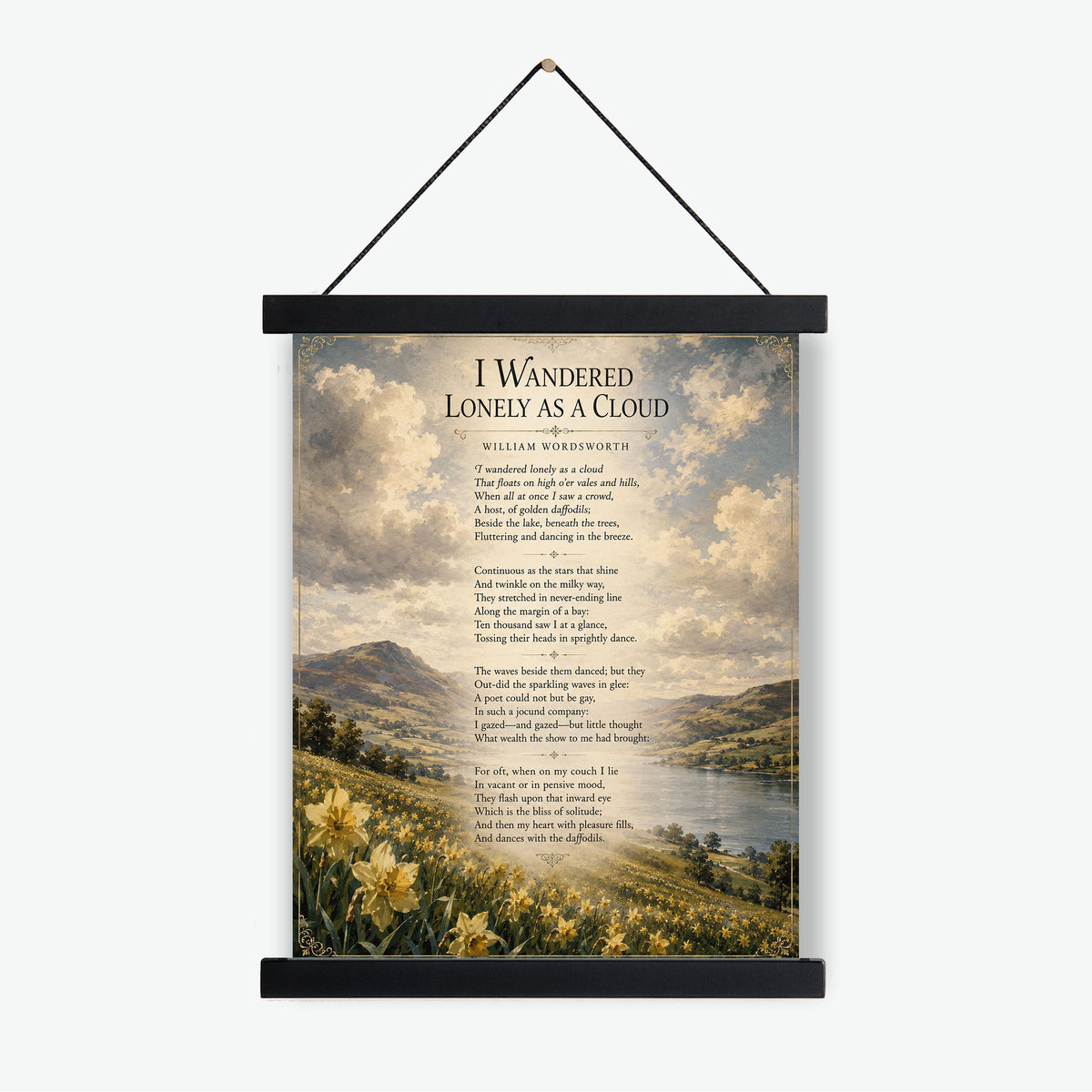 I Wandered Lonely As A Cloud Wall Art Print | William Wordsworth Poem | Botanical Landscape | Literary | Inspirational Home Decor