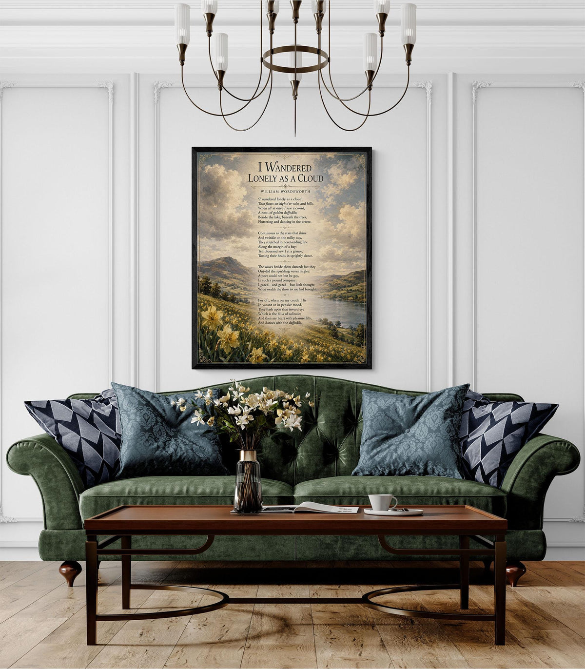 I Wandered Lonely As A Cloud Wall Art Print | William Wordsworth Poem | Botanical Landscape | Literary | Inspirational Home Decor