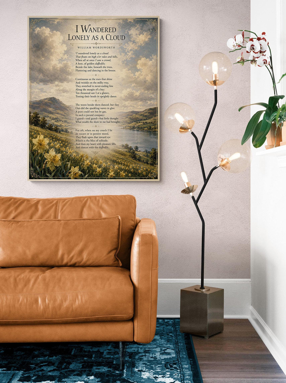 I Wandered Lonely As A Cloud Wall Art Print | William Wordsworth Poem | Botanical Landscape | Literary | Inspirational Home Decor
