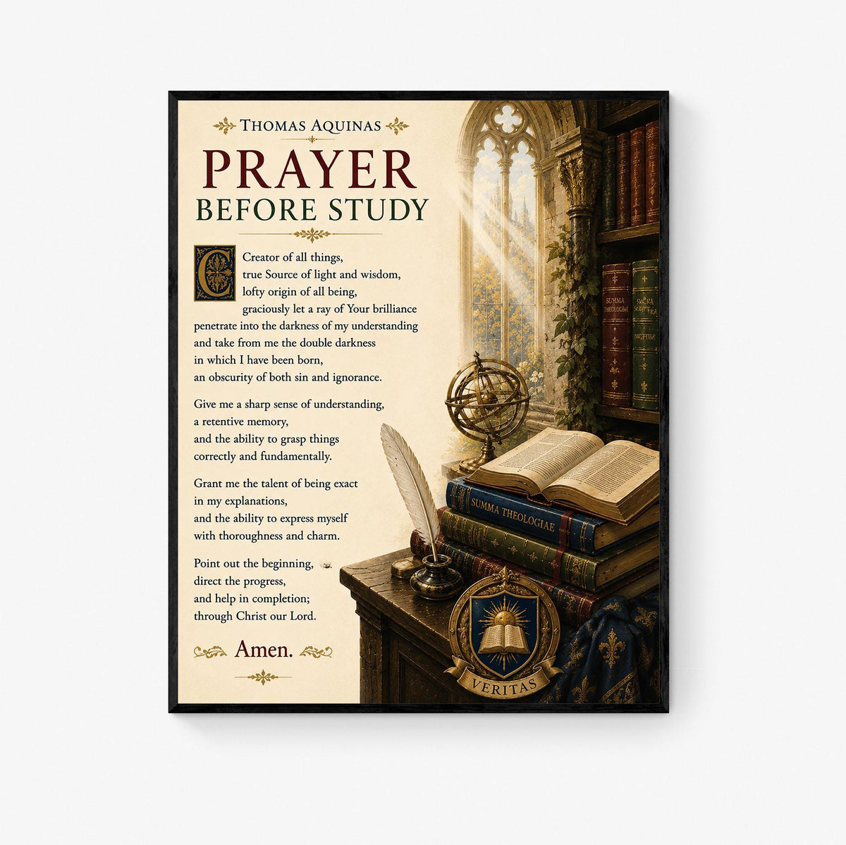 Thomas Aquinas Prayer Before Study Print, Catholic Wall Art, Christian Prayer Poster for Students, Homeschool or Office
