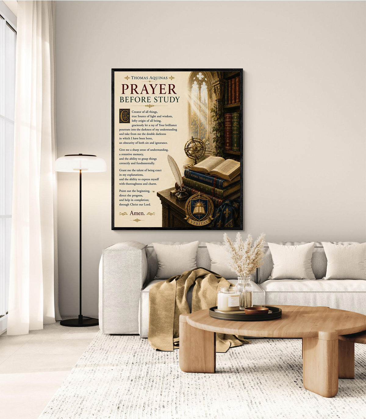 Thomas Aquinas Prayer Before Study Print, Catholic Wall Art, Christian Prayer Poster for Students, Homeschool or Office