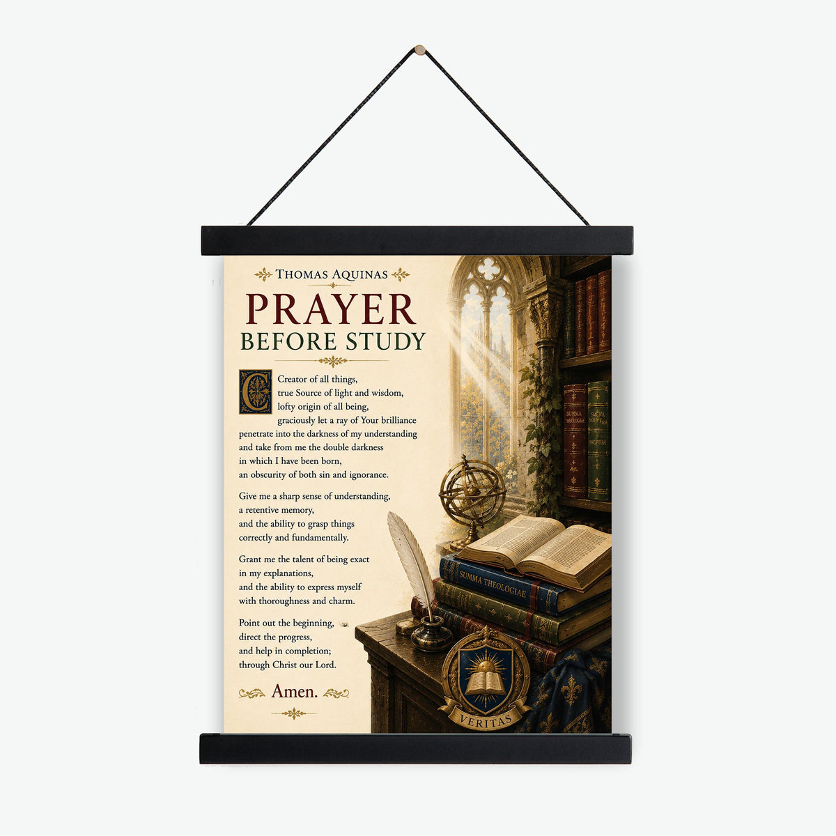 Thomas Aquinas Prayer Before Study Print, Catholic Wall Art, Christian Prayer Poster for Students, Homeschool or Office