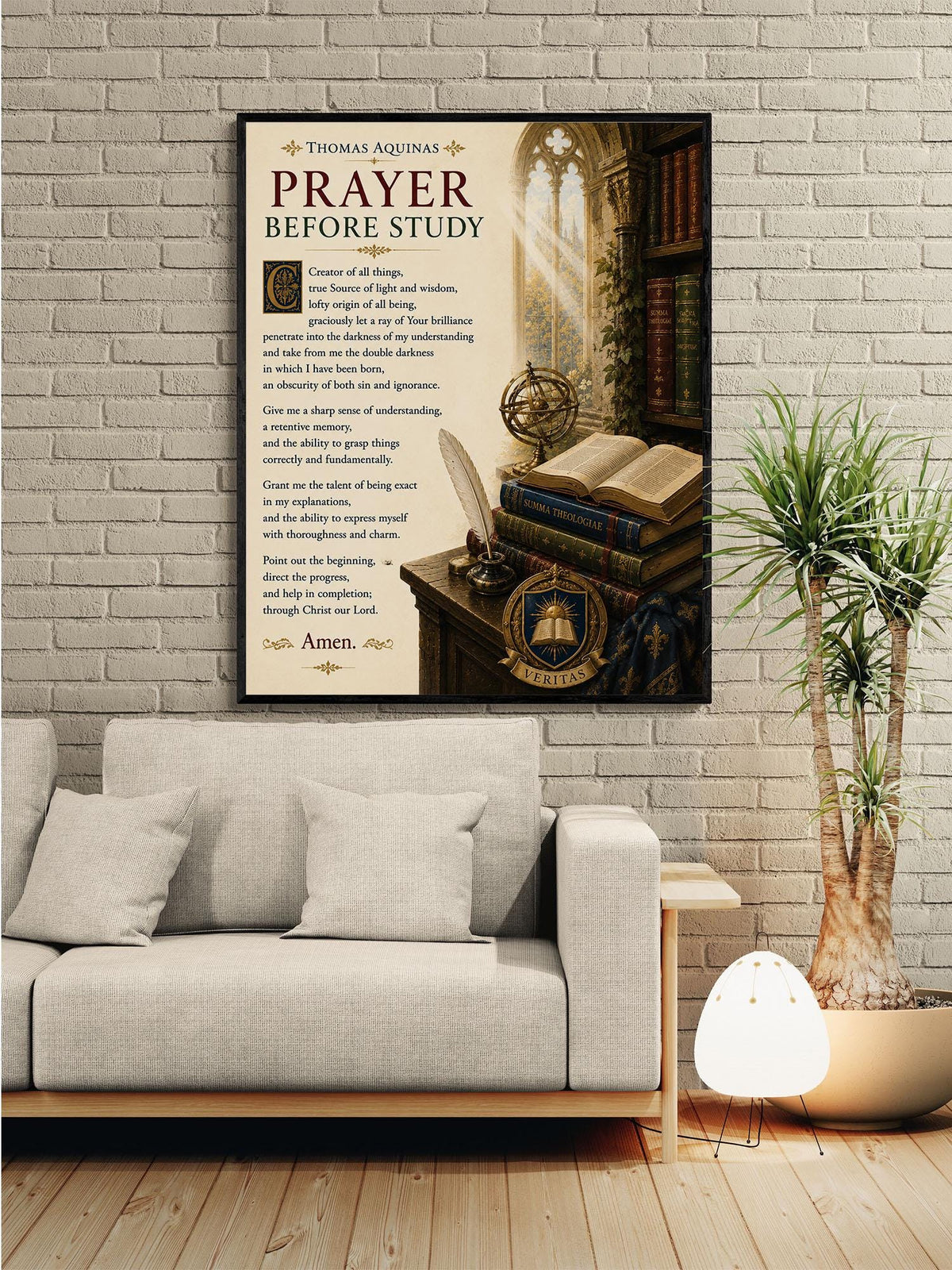 Thomas Aquinas Prayer Before Study Print, Catholic Wall Art, Christian Prayer Poster for Students, Homeschool or Office