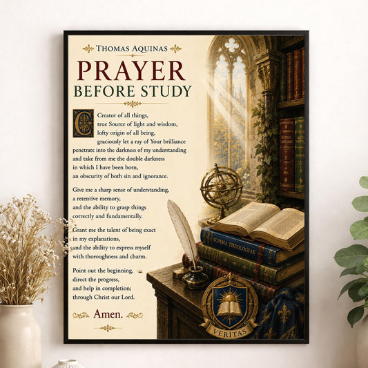 Thomas Aquinas Prayer Before Study Print, Catholic Wall Art, Christian Prayer Poster for Students, Homeschool or Office