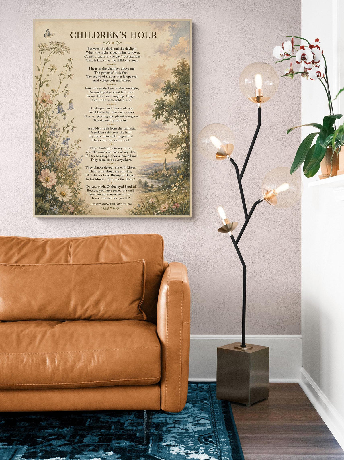 Children’s Hour Poem Art Print | Henry Wadsworth Longfellow | Literary Wall Home Decor | Vintage Floral Poetry