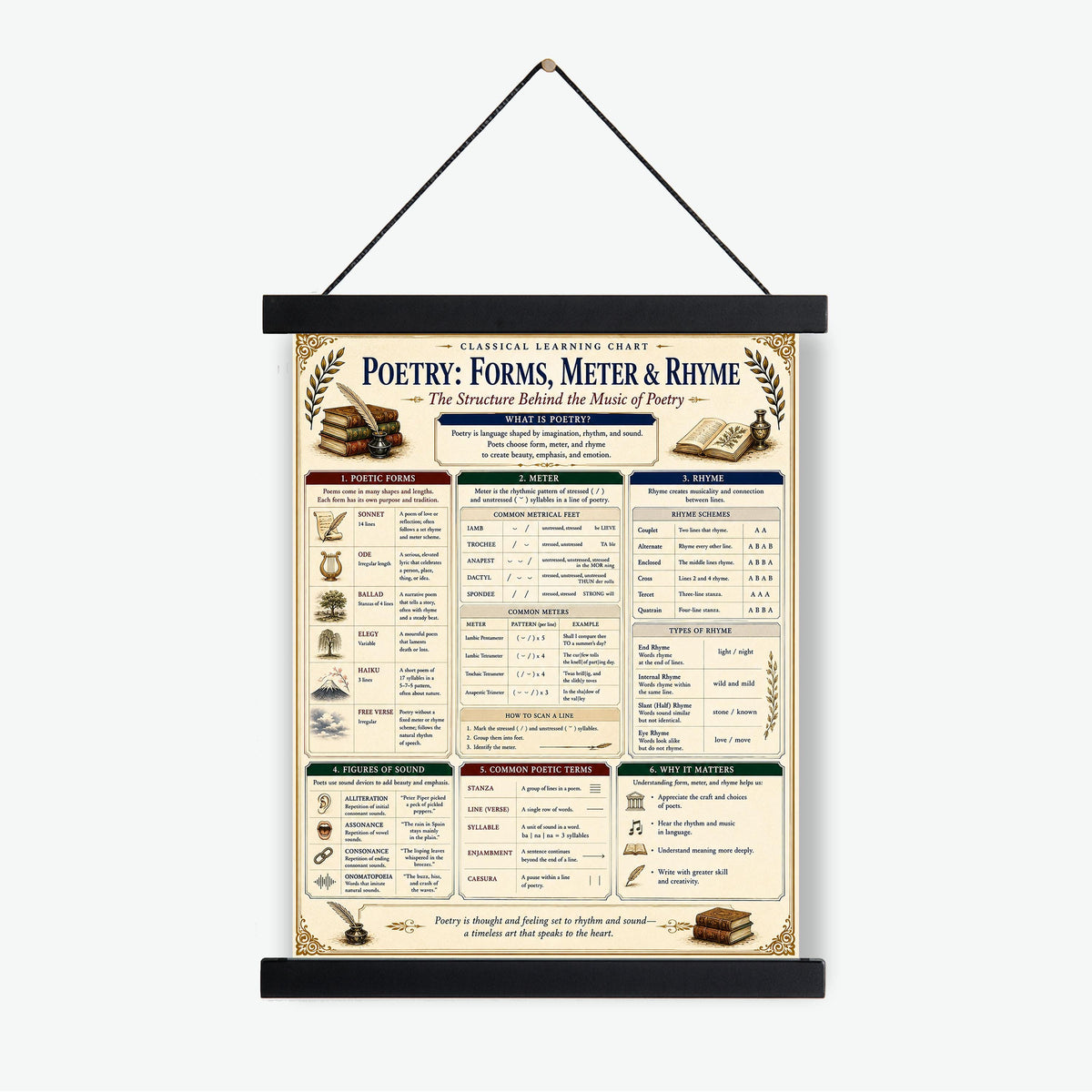 Poetry Forms Chart Wall Art Print, Classical Learning Poster, Literature Teacher Classroom Reference, Homeschool, Study Room Decor