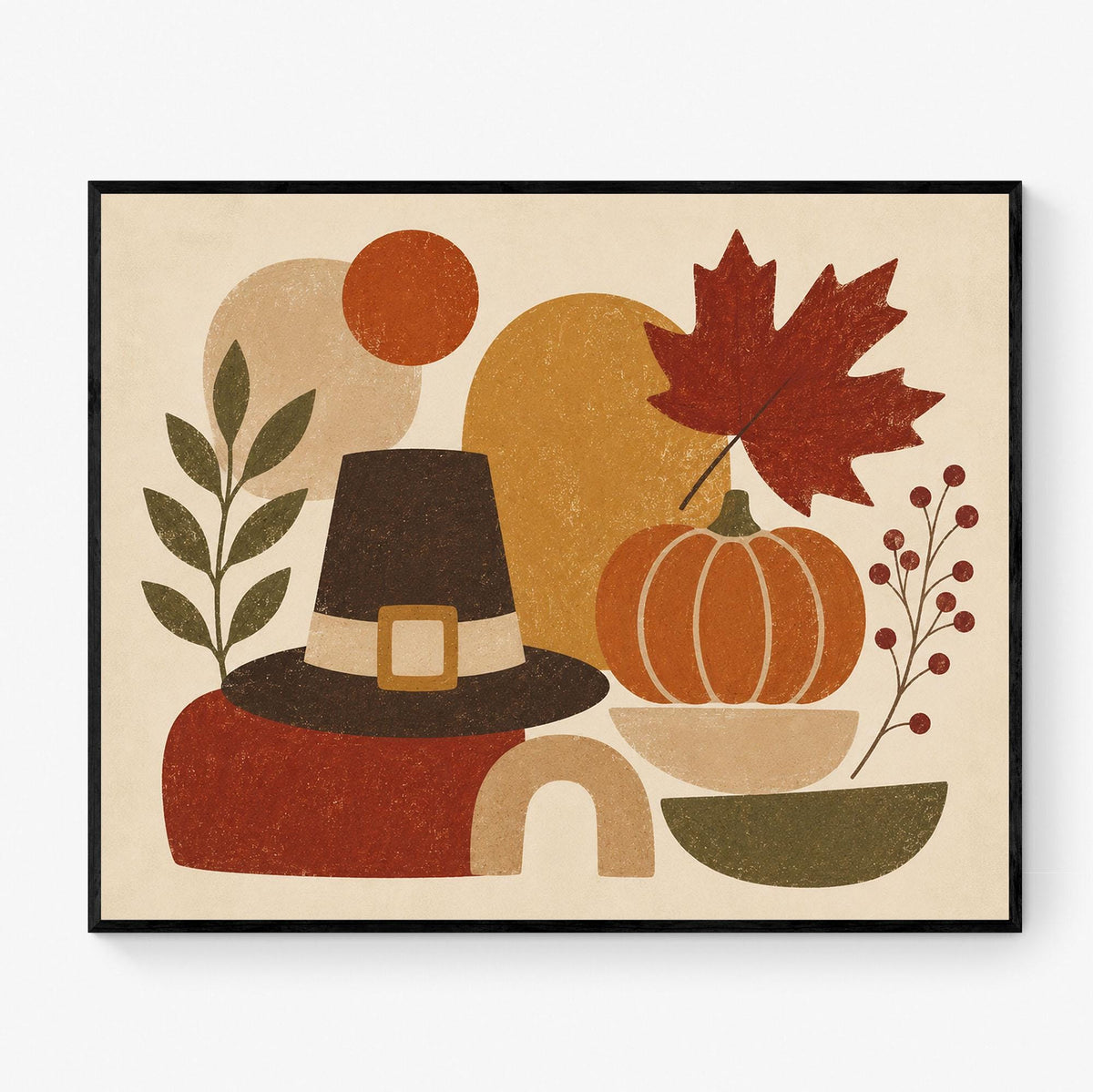 Thanksgiving Art Print | Abstract Pumpkin | Autumn Pilgrim Hat | Fall Home Decor