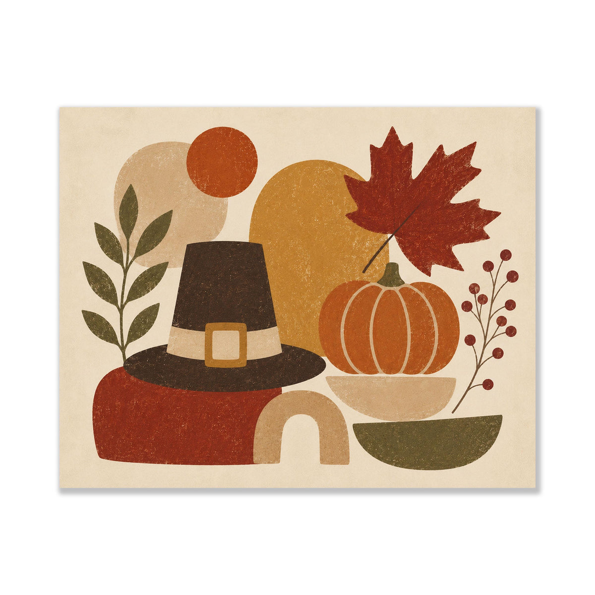 Thanksgiving Art Print | Abstract Pumpkin | Autumn Pilgrim Hat | Fall Home Decor
