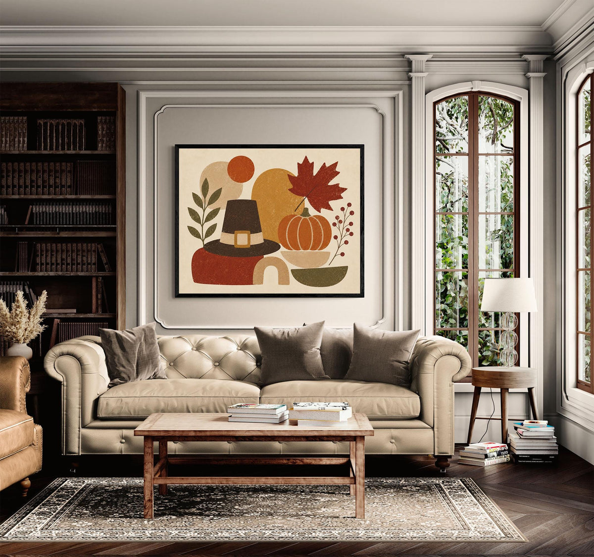 Thanksgiving Art Print | Abstract Pumpkin | Autumn Pilgrim Hat | Fall Home Decor