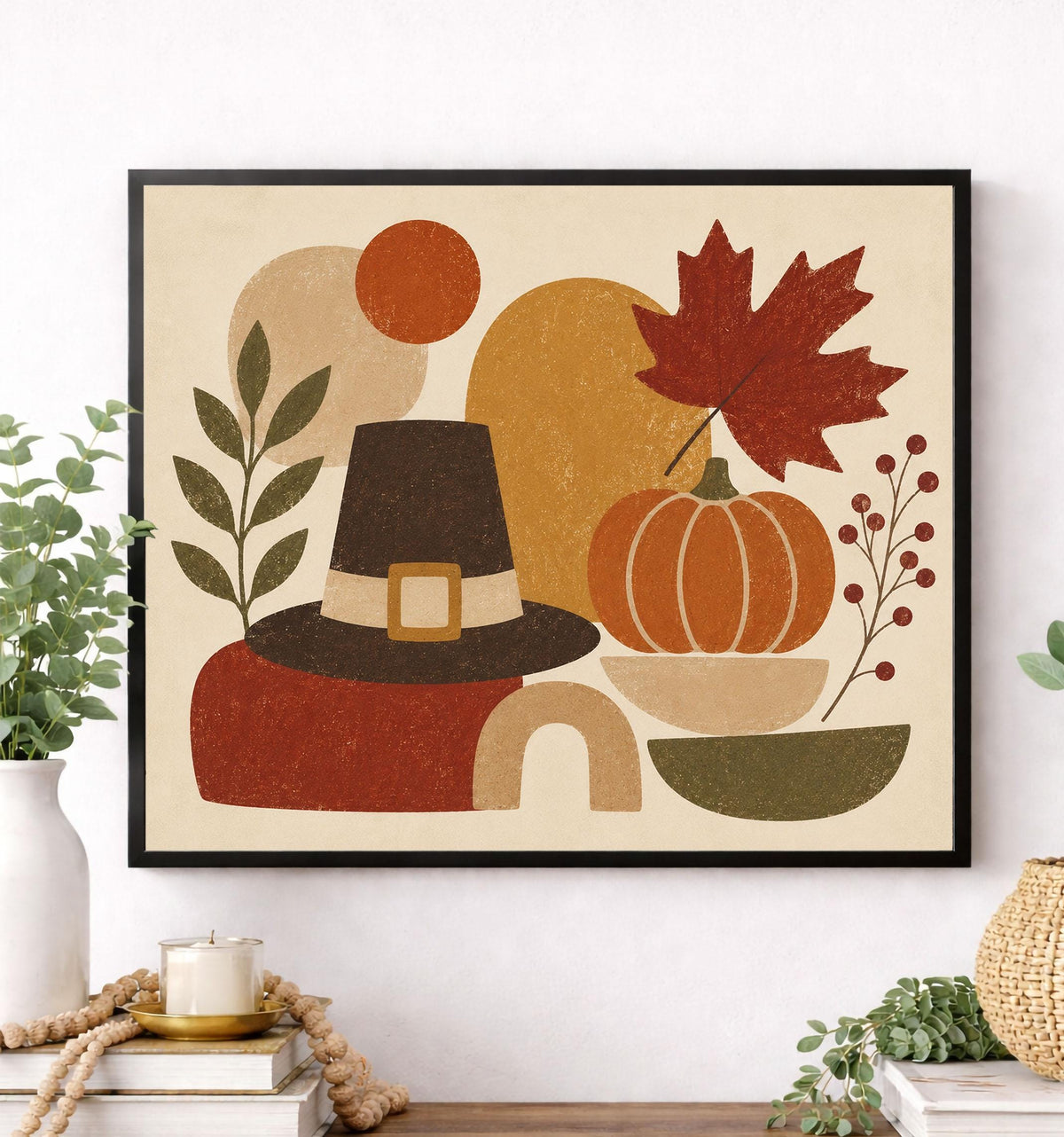 Thanksgiving Art Print | Abstract Pumpkin | Autumn Pilgrim Hat | Fall Home Decor