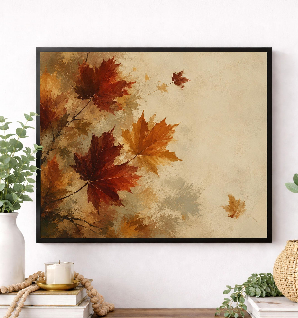 Autumn Leaves Art Print | Fall Maple Leaf | Rustic Neutral | Thanksgiving Home Decor