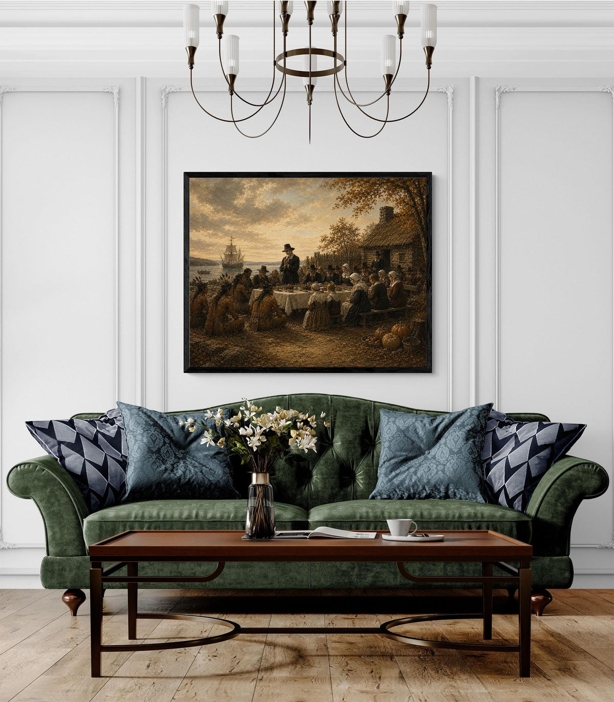 First Thanksgiving Art Print | Pilgrims And Native Americans | Autumn | Fall Home Decor