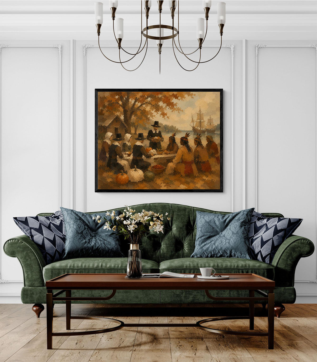 First Thanksgiving Art Print | Pilgrims And Native Americans | Fall | Autumn Home Decor