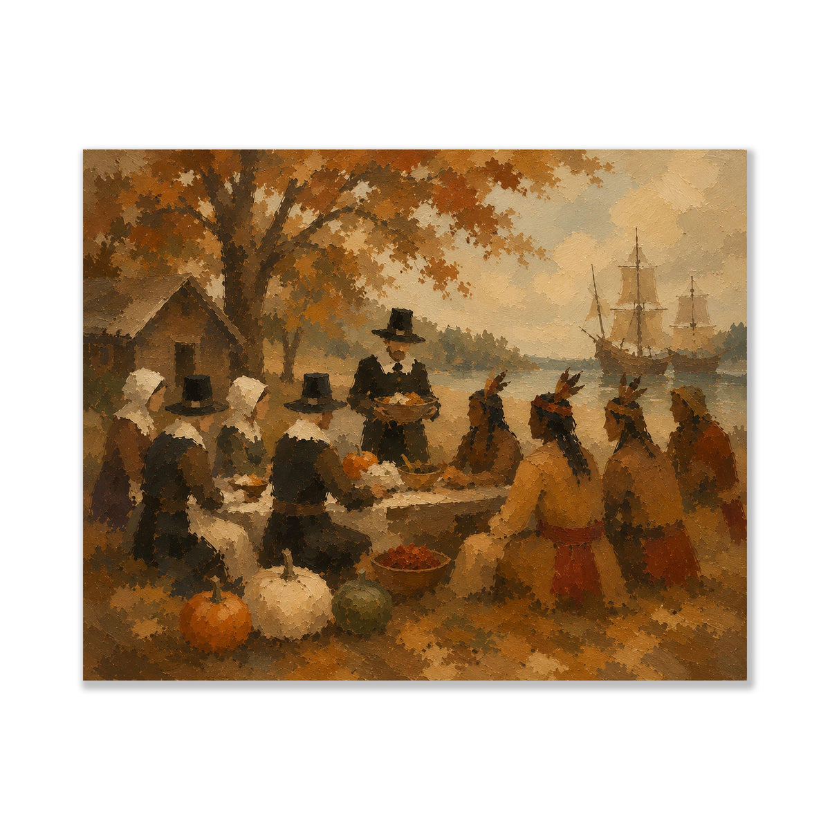 First Thanksgiving Art Print | Pilgrims And Native Americans | Fall | Autumn Home Decor