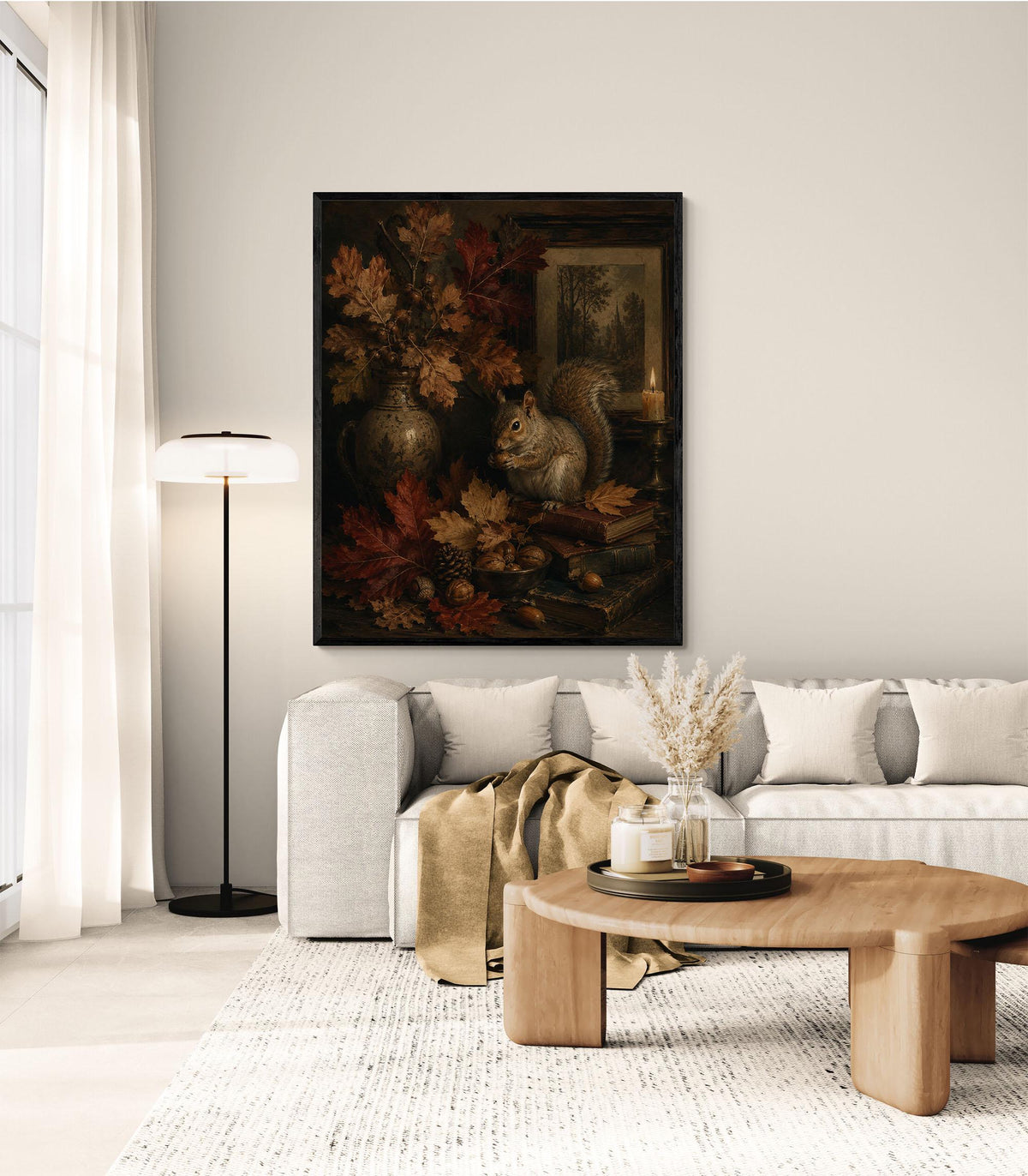 Dark Academia Squirrel Fall Wall Art Print, Autumn Vintage Library, Botanical, Home Decor