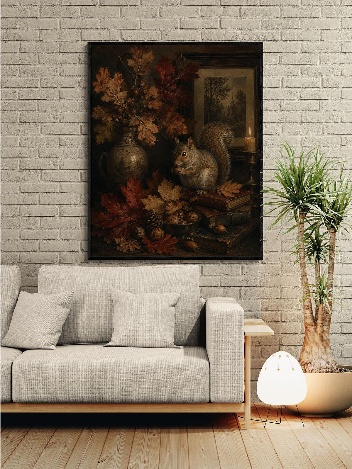 Dark Academia Squirrel Fall Wall Art Print, Autumn Vintage Library, Botanical, Home Decor