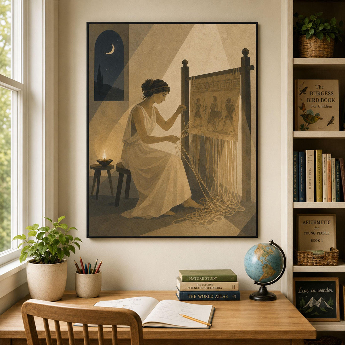 Penelope Unraveling Her Tapestry Art Print | Greek Mythology | Odyssey Gods and Goddess | Home Decor